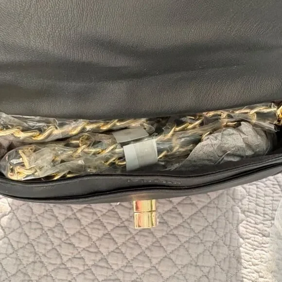 Bebe Liv Logo Monogram Crossbody Black Light Pink Gold Chain NWT - Picture 6 of 10